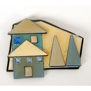 Unusual Lucinda Black Outline Black Back House Rhinestones Pin Brooch